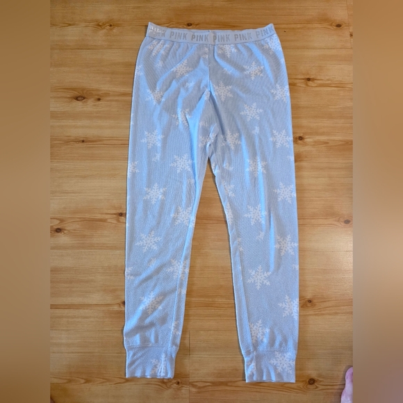PINK Victoria's Secret Pajama Bottoms - Light Blue Snowflake - Picture 4 of 12